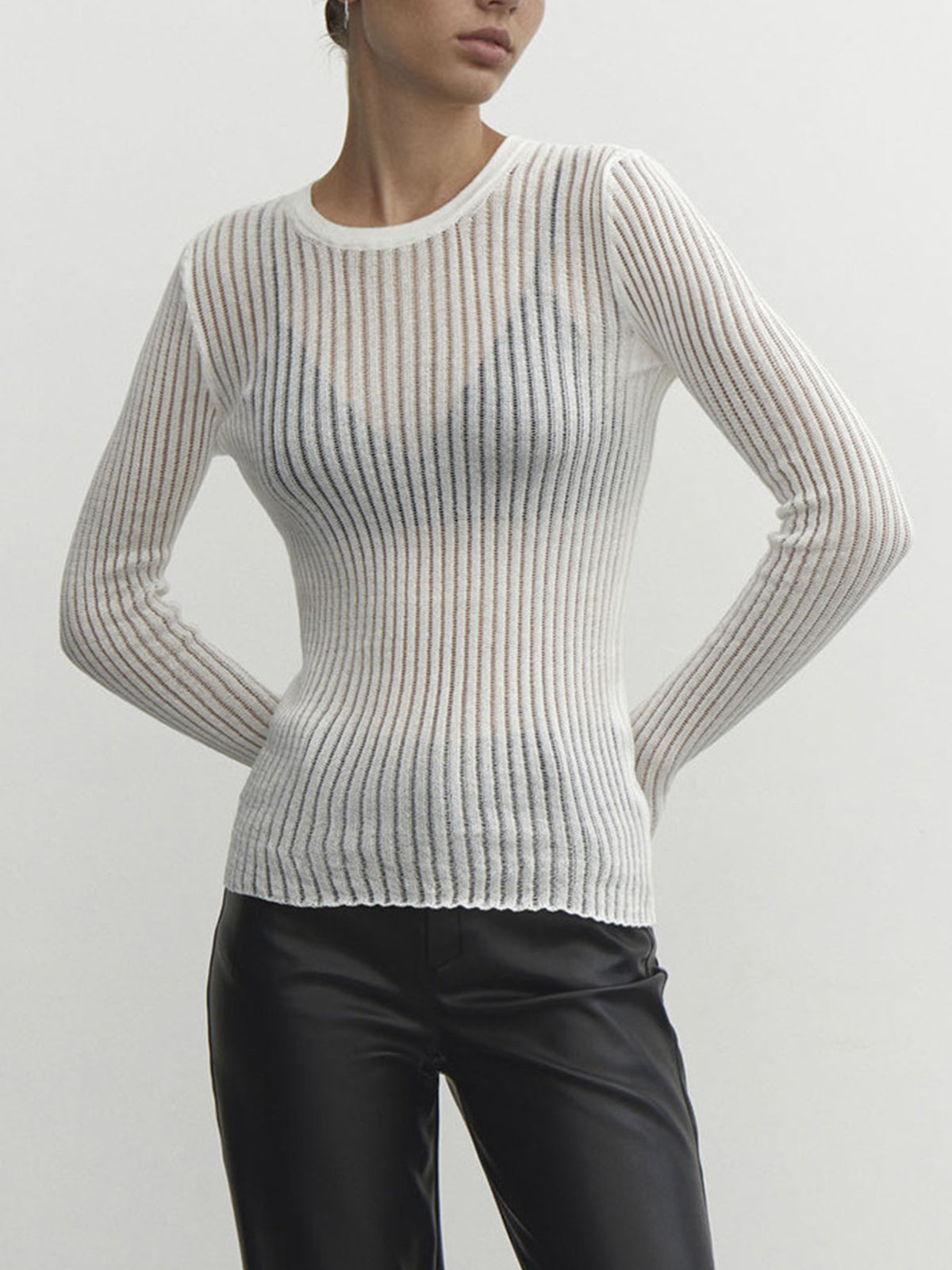 Se Through Ribbed Mesh Top