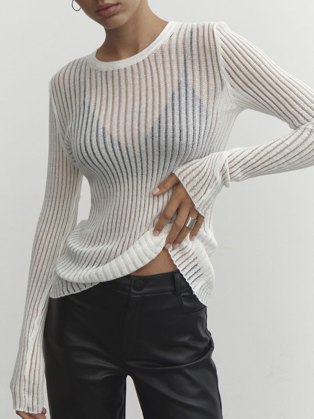 Se Through Ribbed Mesh Top