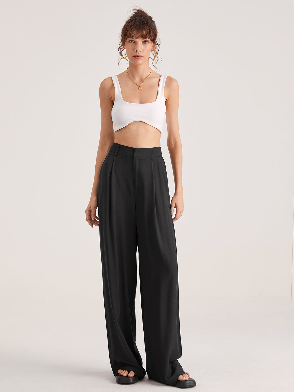 Oversized High Waisted Pleat Front Trousers