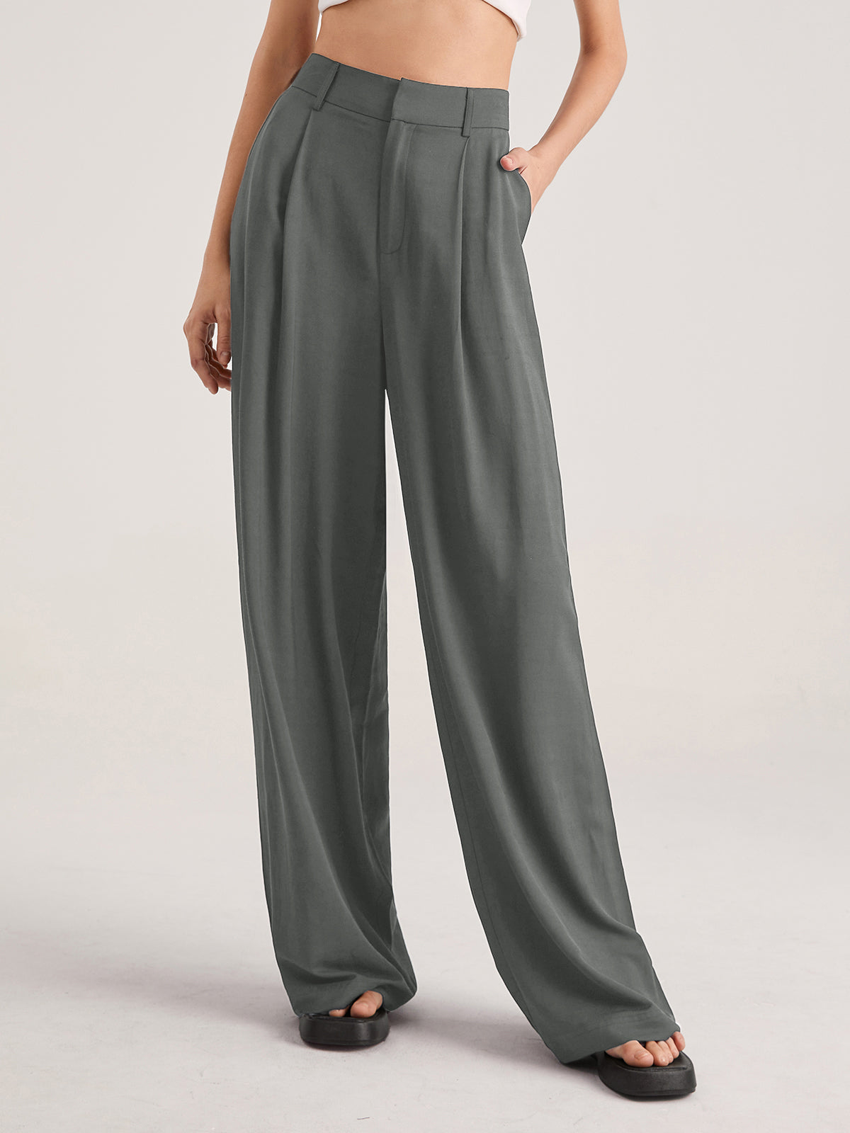 Oversized High Waisted Pleat Front Trousers