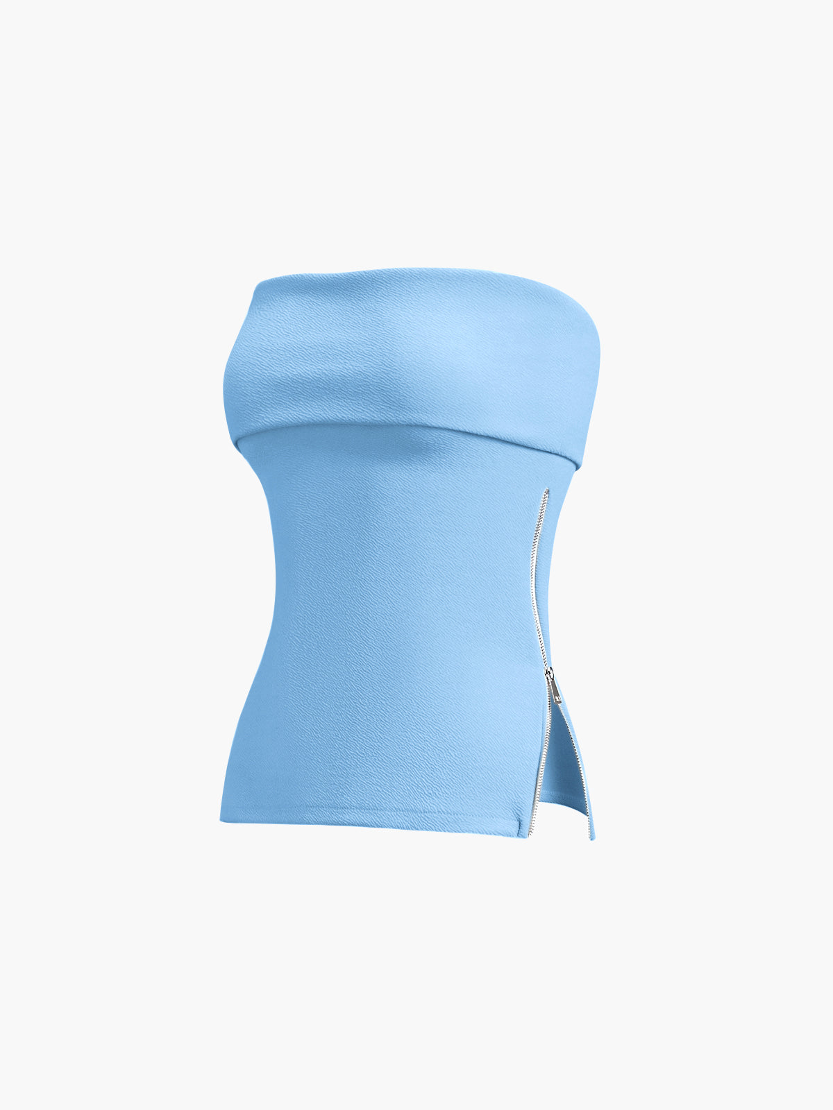 Zip Down Overfold Strapless Tube Top