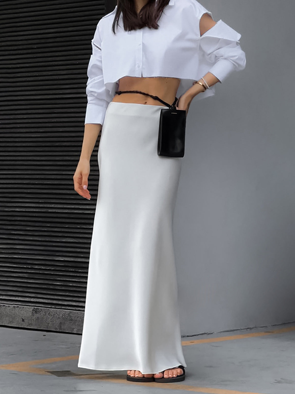 Ivory Glow Satin Maxi Skirt