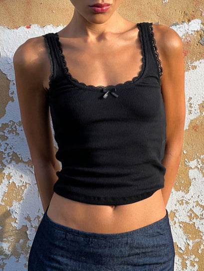 Lace Trim Crop Tank Top