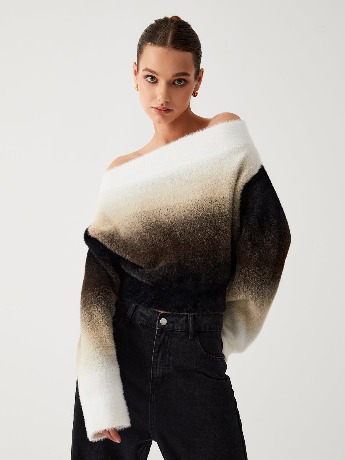 Dawn Ombre Fuzzy Off Shoulder Crop-tröja