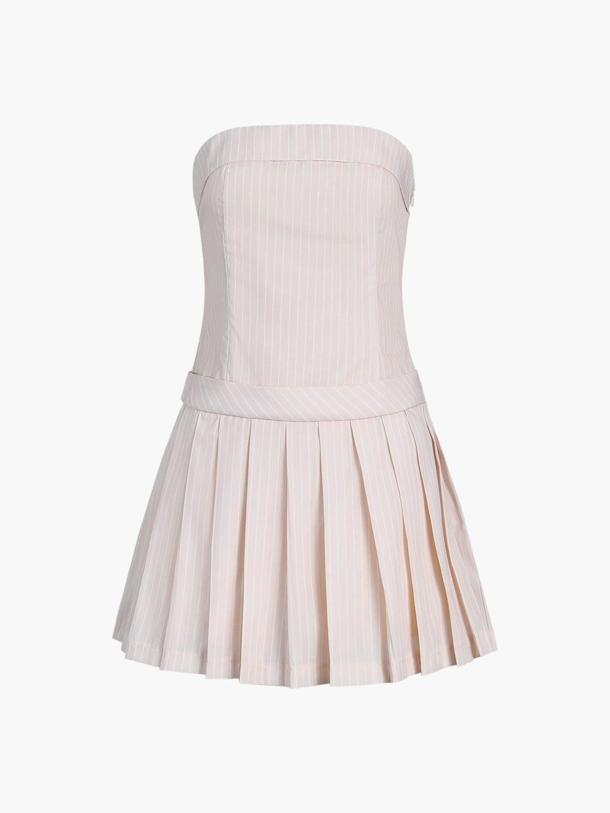 Pinstripe Pleat Tube Short Dress