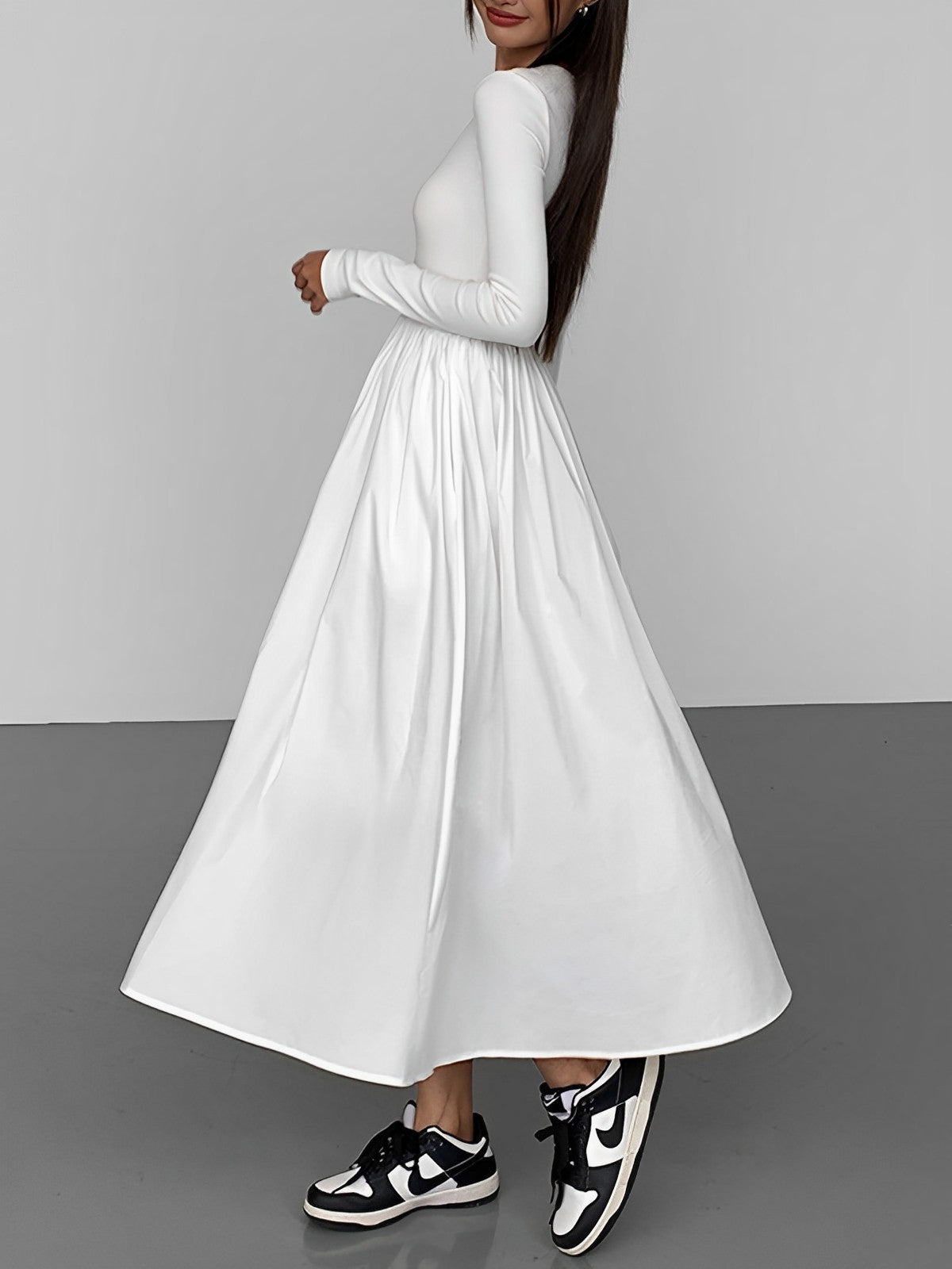 Leisure Pockets Long Sleeve Long Dress