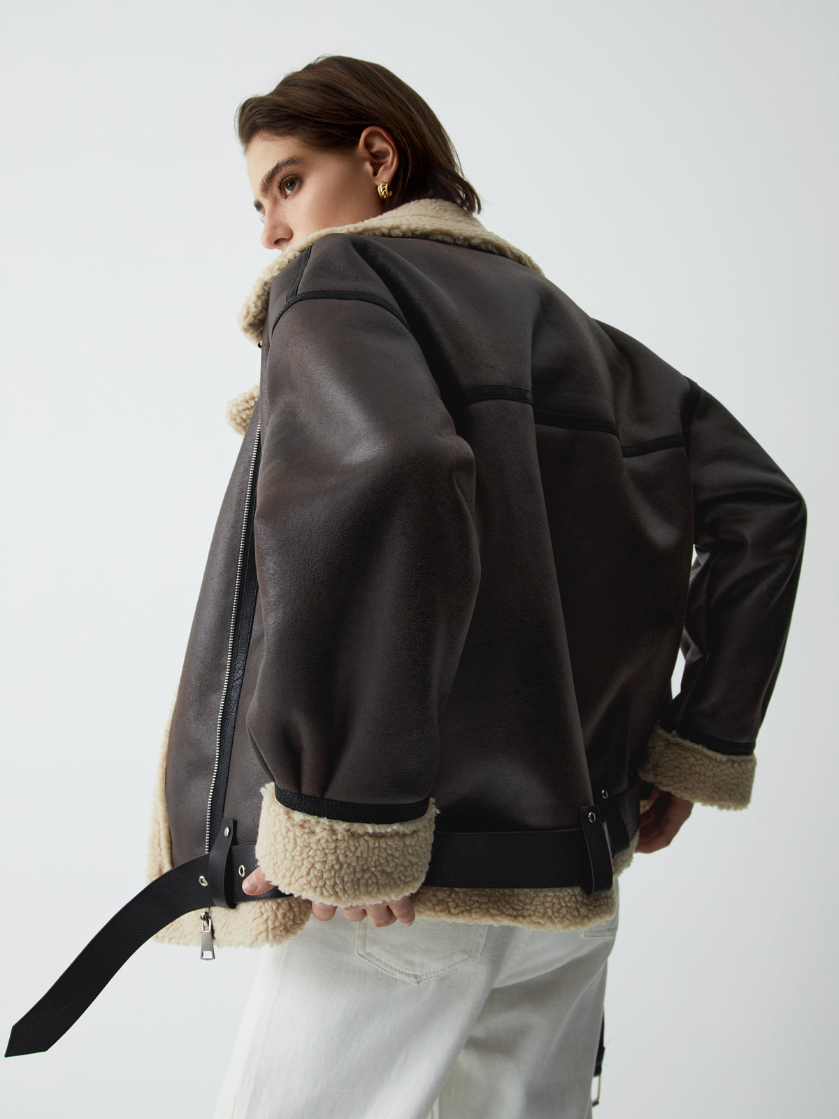 Classic Sherpa Lined Shearling Leather Flight Jacket