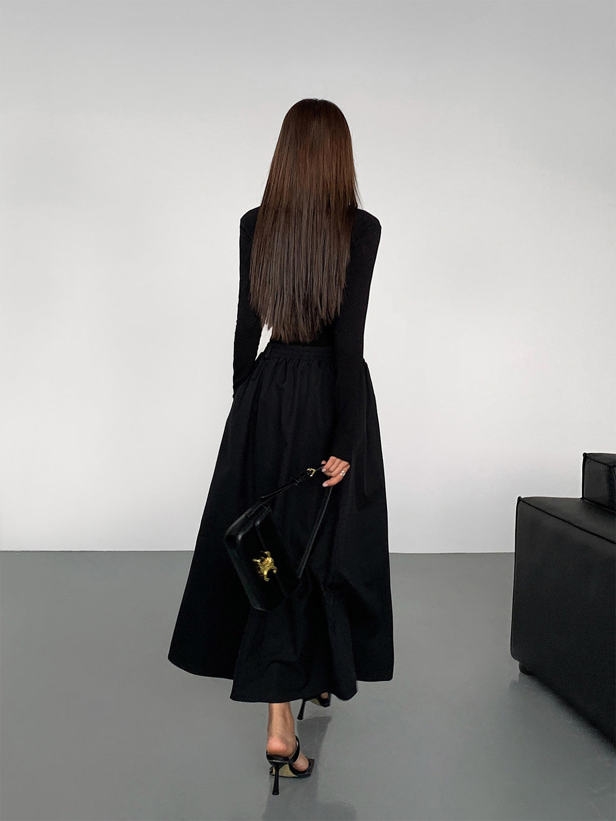 V-Neck Double Pockets Long Sleeve Long Dress