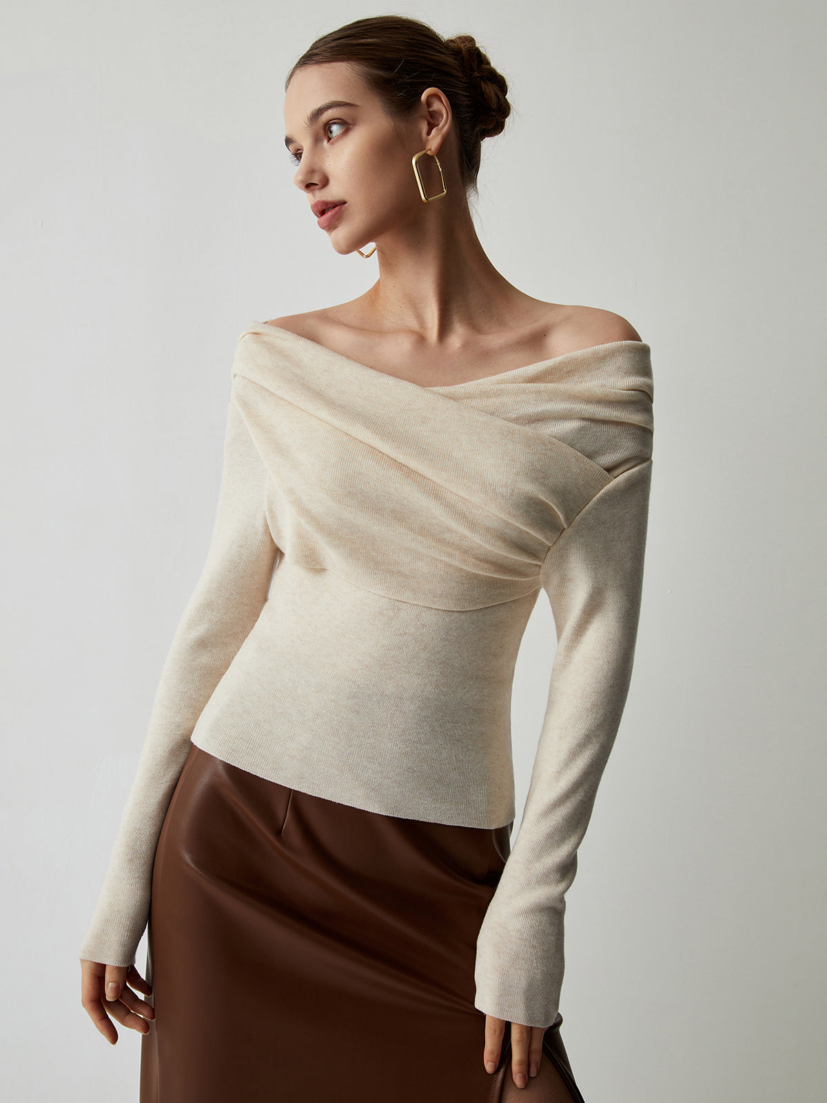 Off Shoulder Wrap långärmad stickad topp