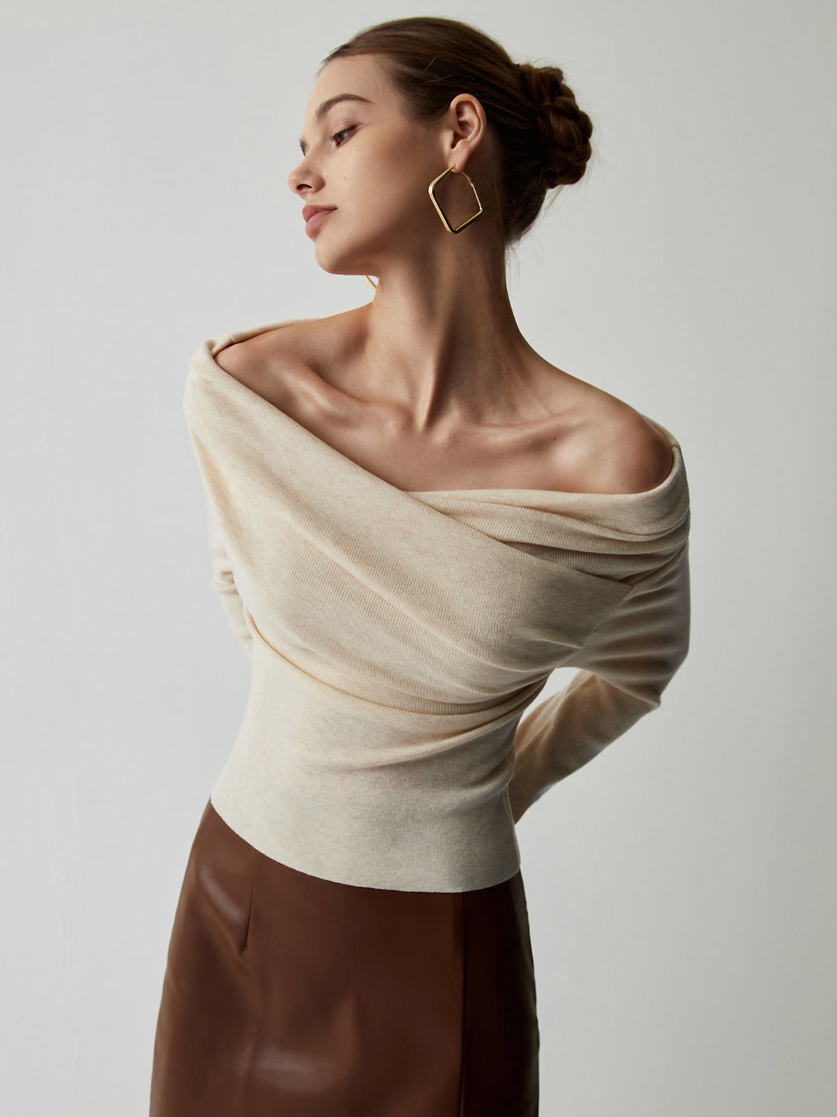 Off Shoulder Wrap långärmad stickad topp