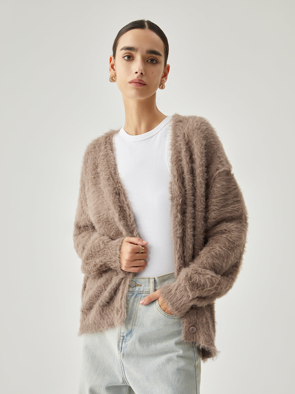 Button-down Fuzzy Cardigan