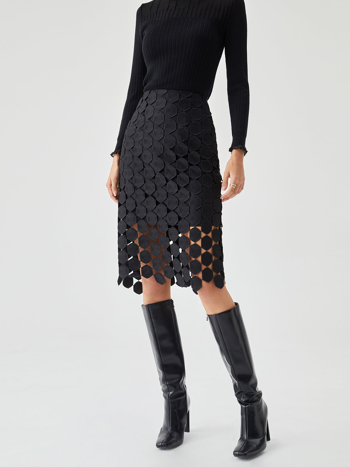 Multi Hexagon Layered Midi Skirt