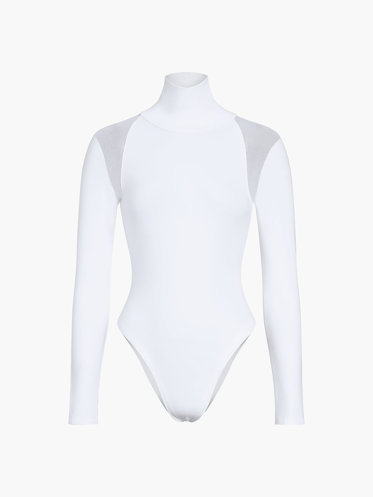 Patchwork Mesh Turtleneck Long Sleeve Bodysuit