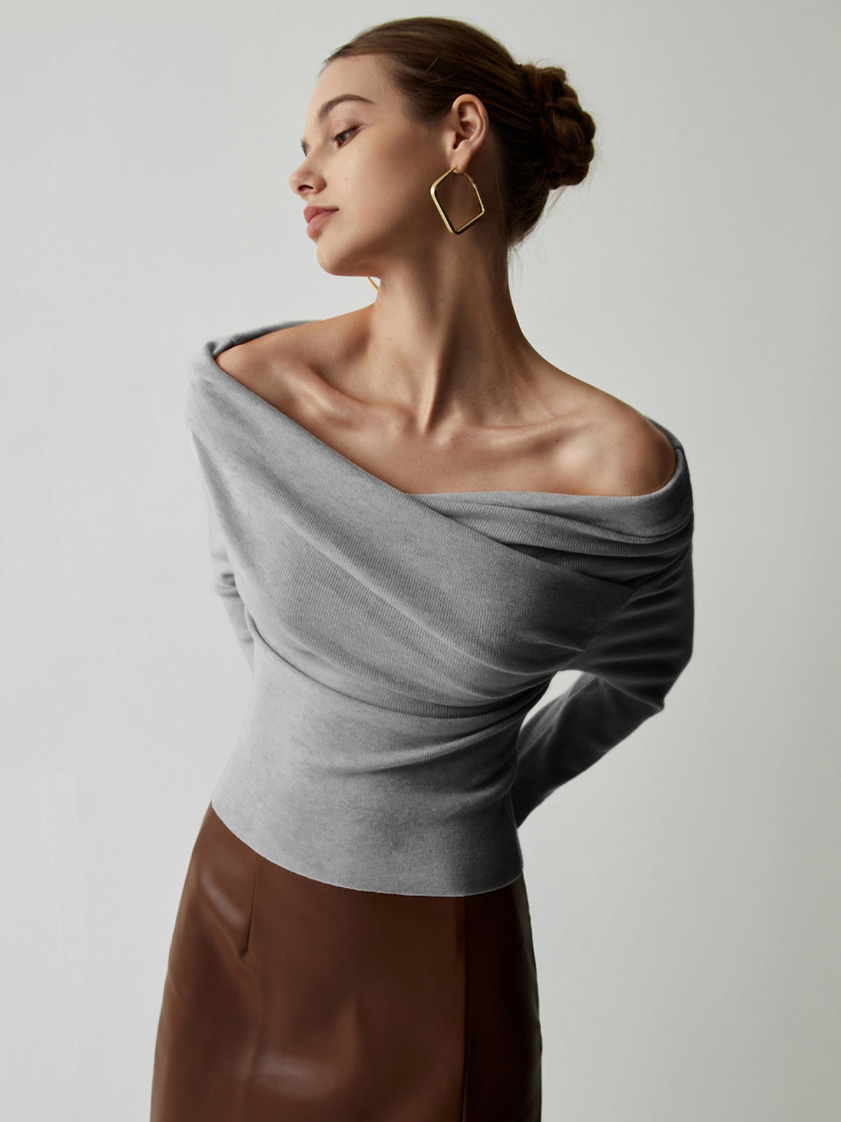 Off Shoulder Wrap långärmad stickad topp