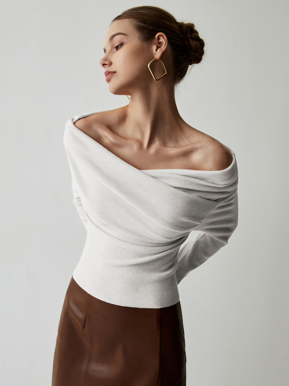 Off Shoulder Wrap långärmad stickad topp