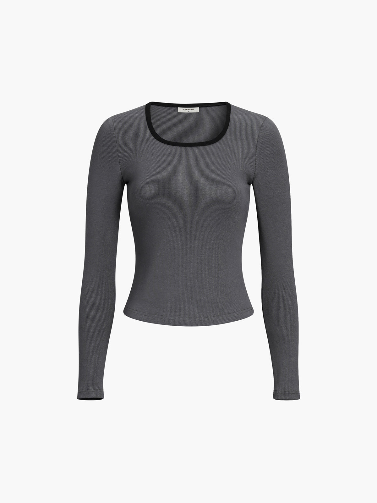 Sliver Lining Contrast Neckline Long Sleeve Top