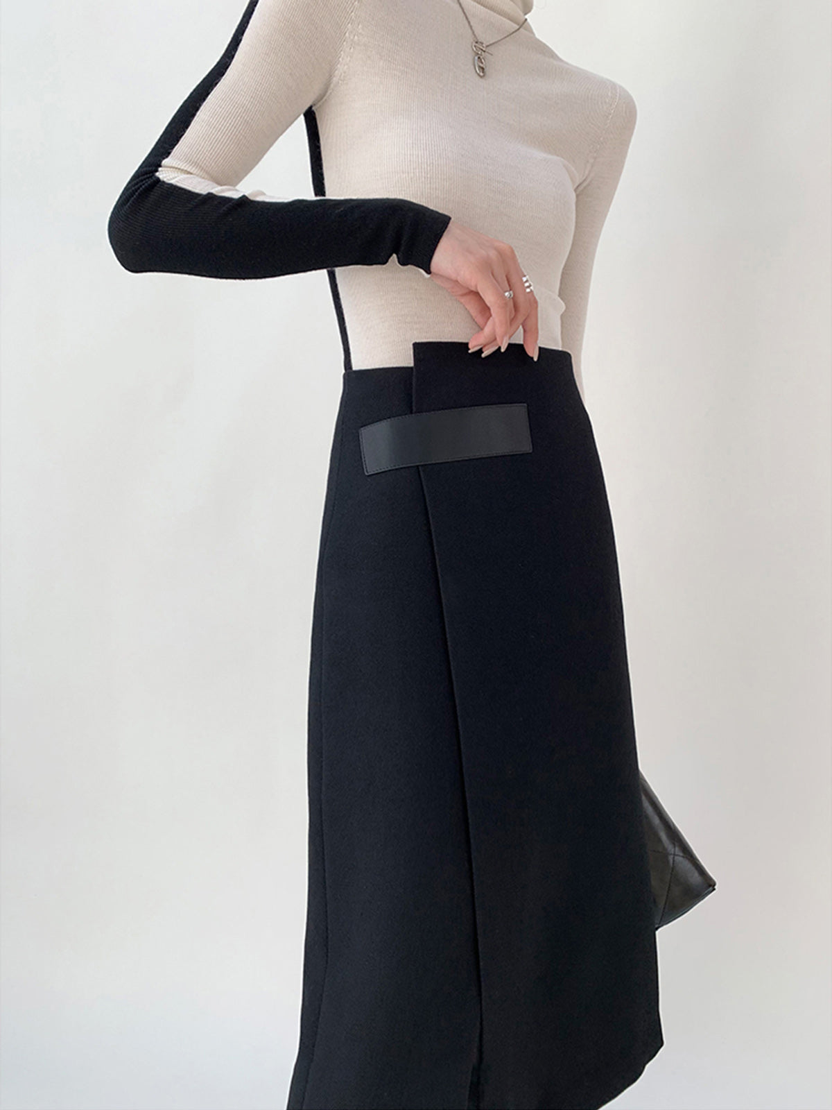 High Waist Tweed Asymmetric Wrap Midi Skirt