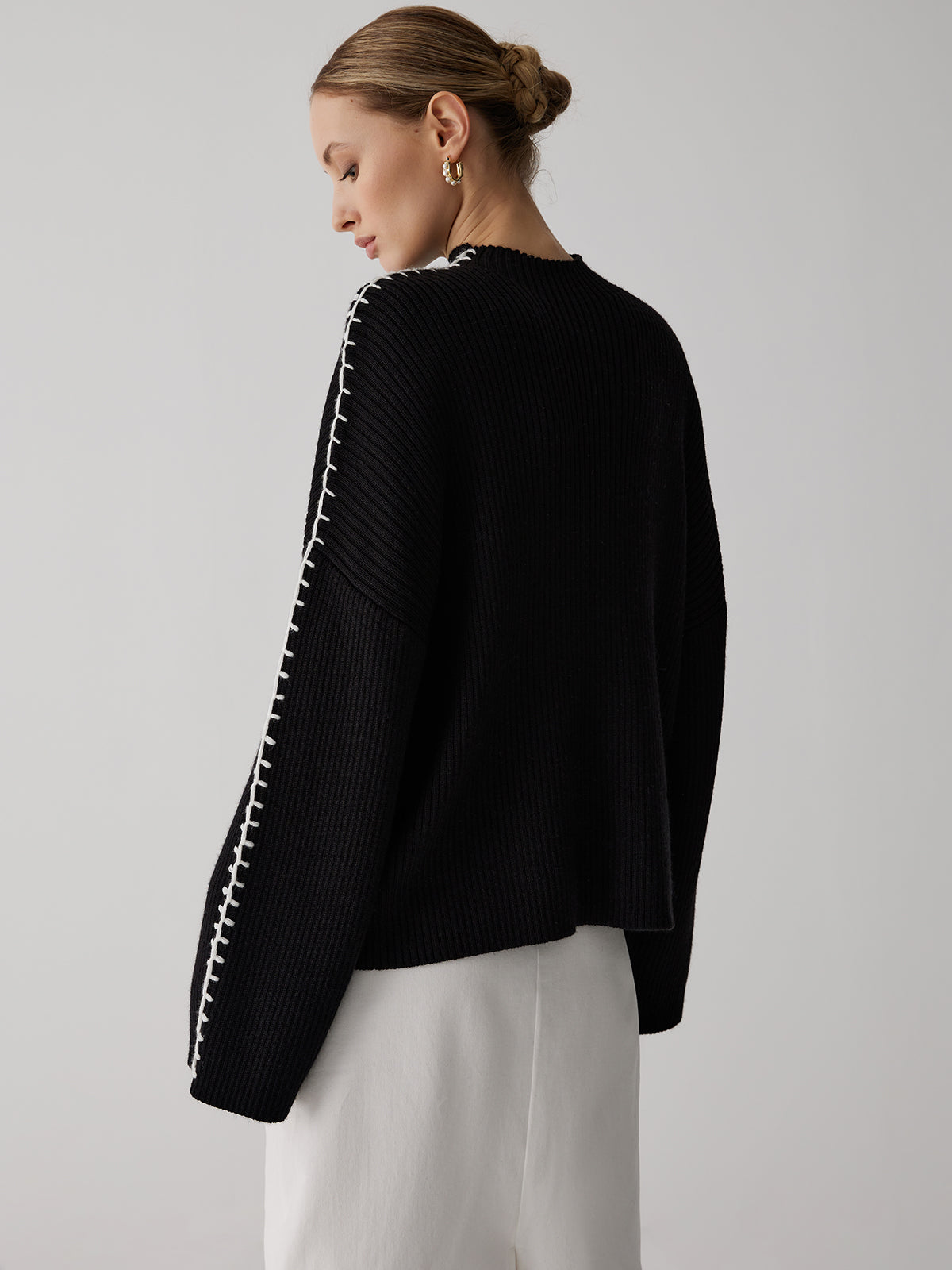 Mock Neck Contrast Knit Sweater