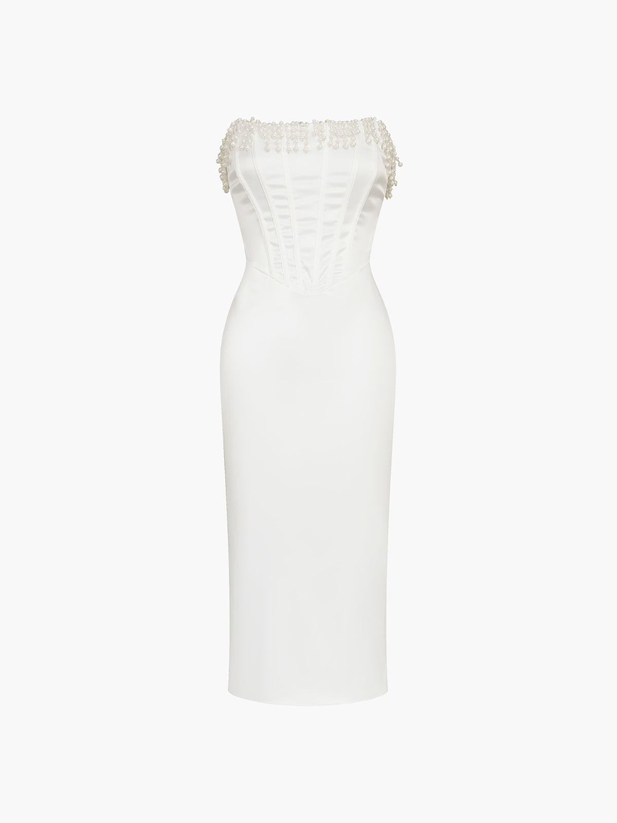 Pearl Decor Strapless Midi Dress