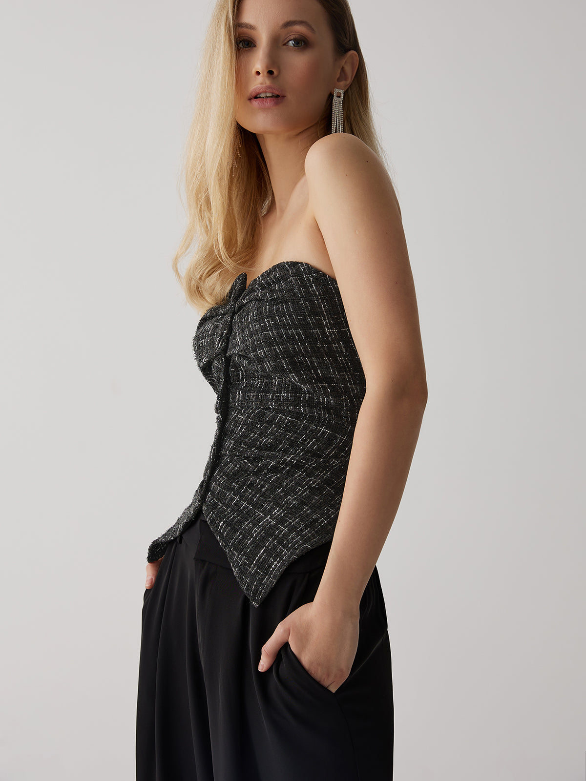 Tweedknapp Ruched Tube Top