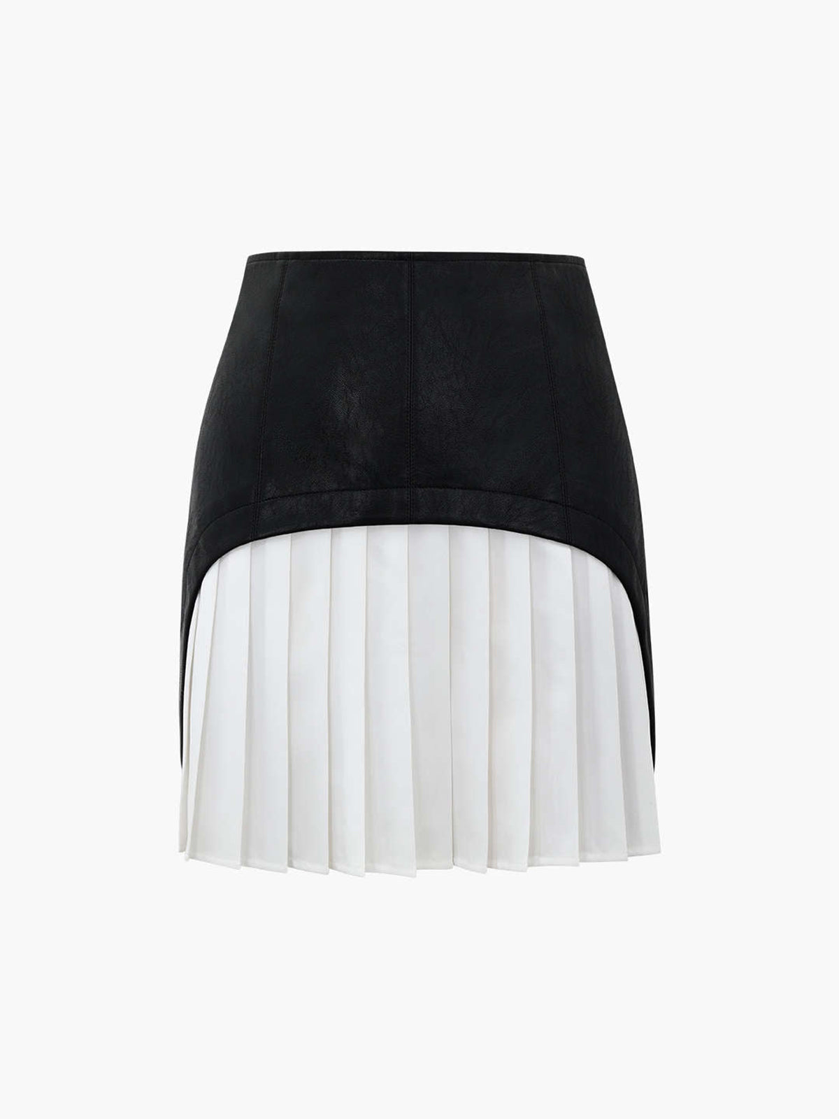 Faux Leather Patchwork Pleated Mini Skirt