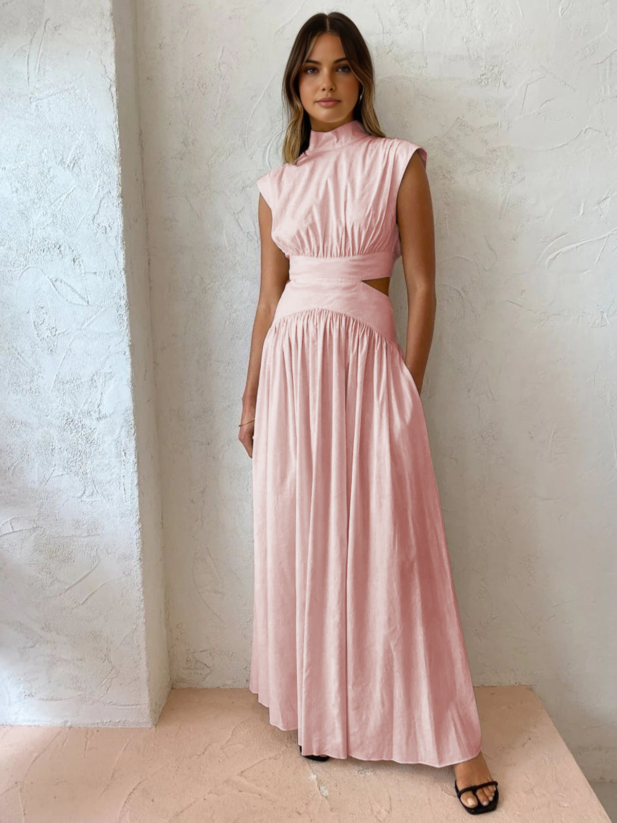 Mock Neck Cut Out Long Dress