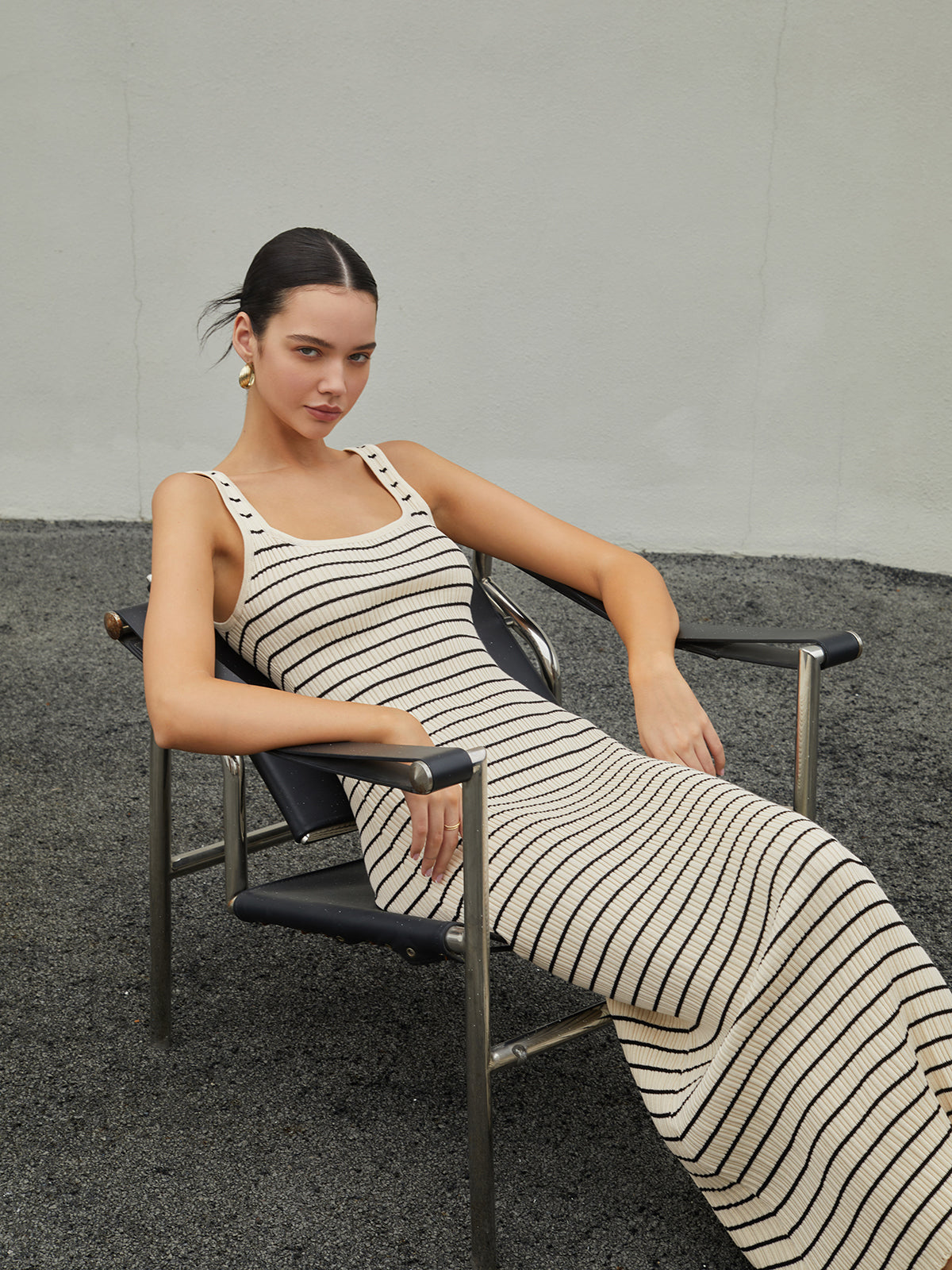 Old Money Aesthetics Stripe Long Knit Dress