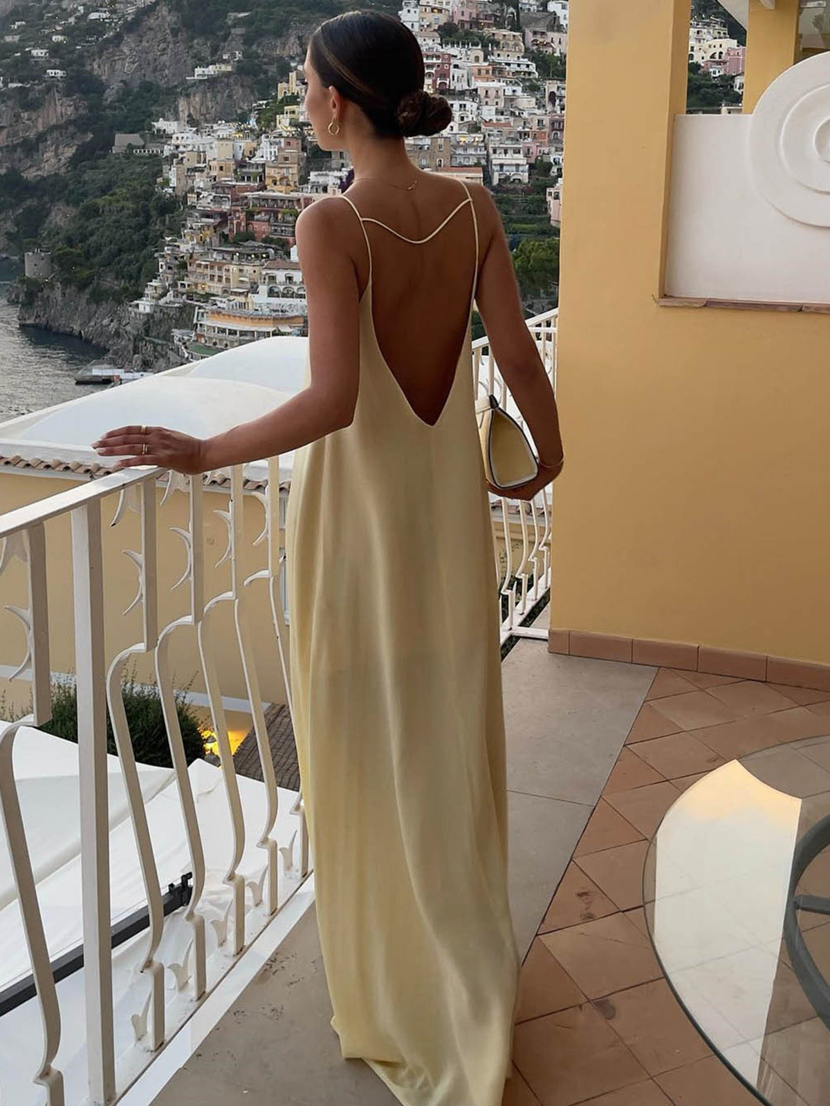 Backless Vacation Satin Long Dress