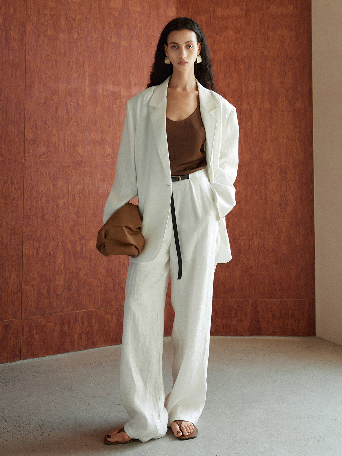 Cotton & Linen Belted Long Pants