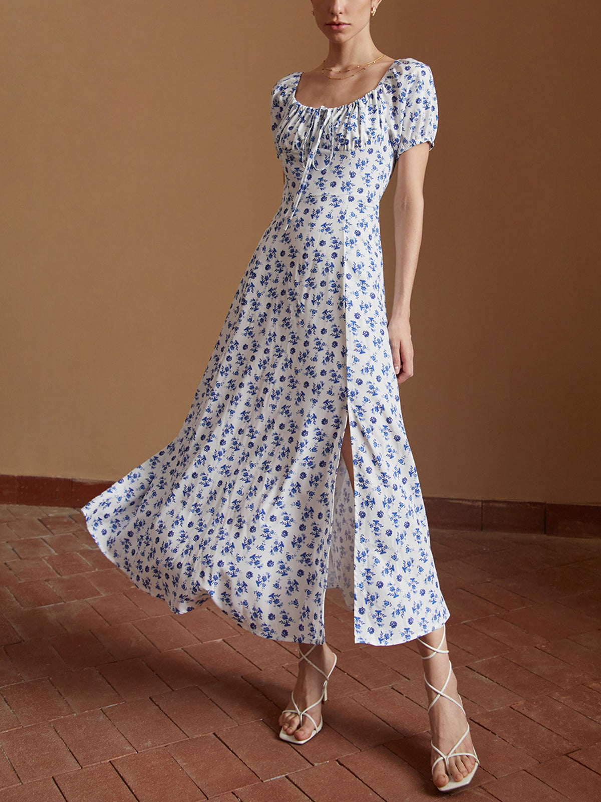 Floral Knotted Split Long Dress