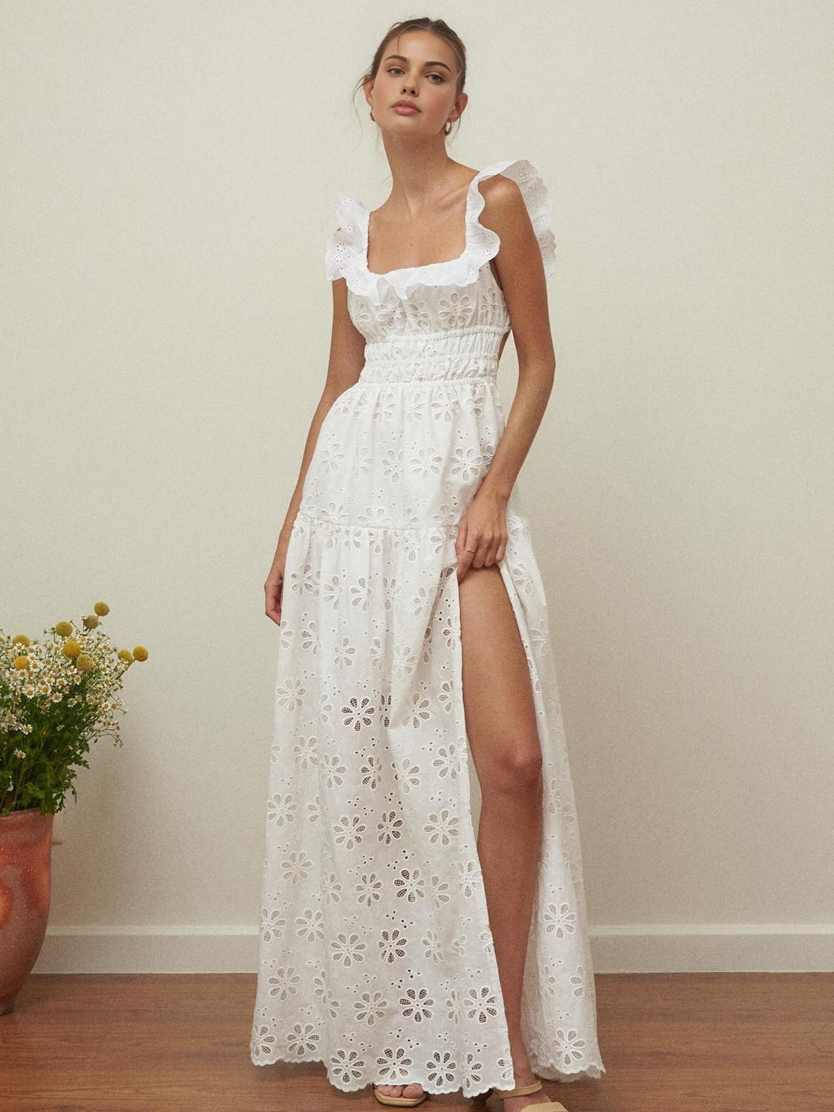 Sundrenched Cotton Eyelet Embroidered Long Dress