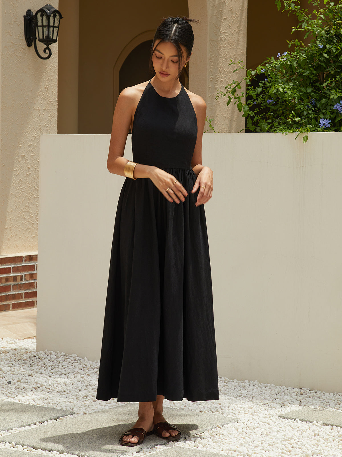 Solid Halter Long Dress