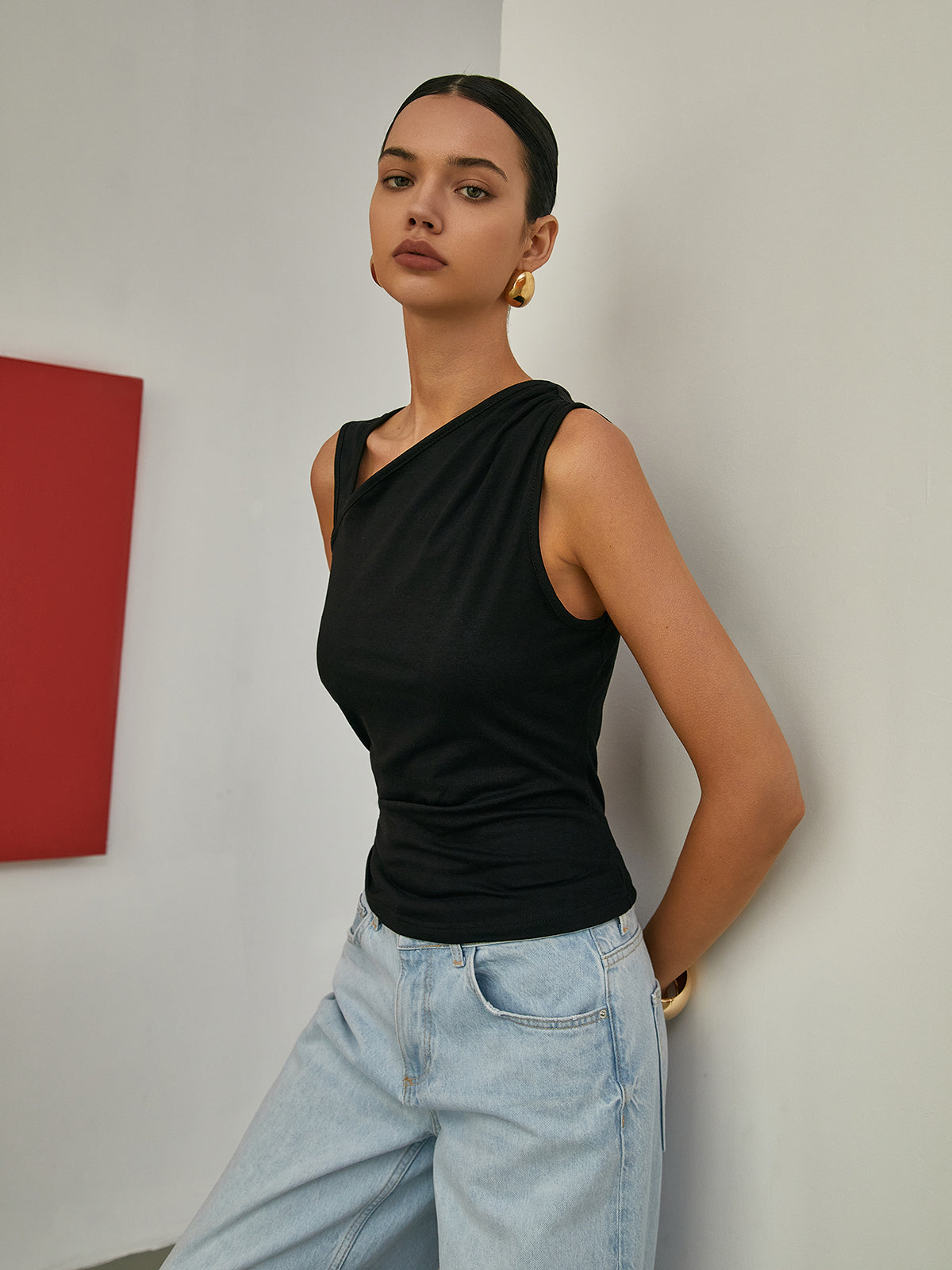 Basic Asymmetrical Neck Tank Top