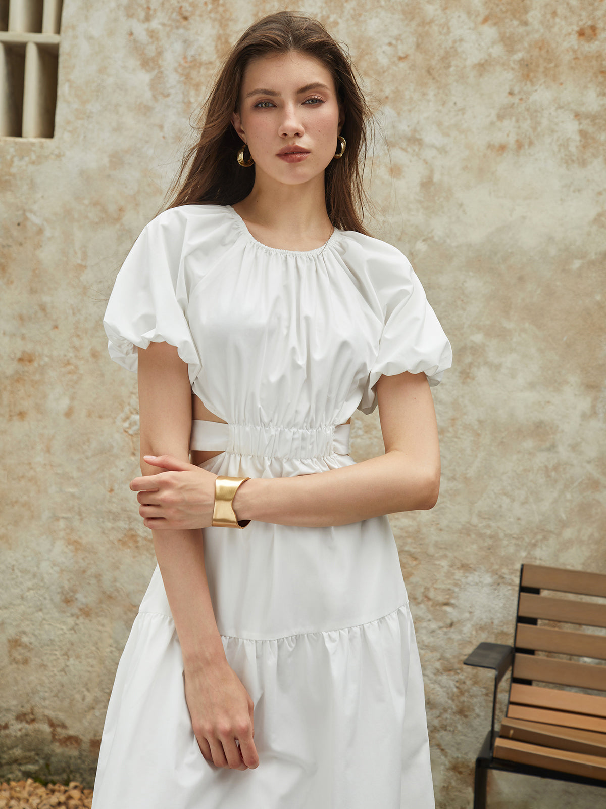 Frenchy Puff Sleeve Knotted Midi Dress