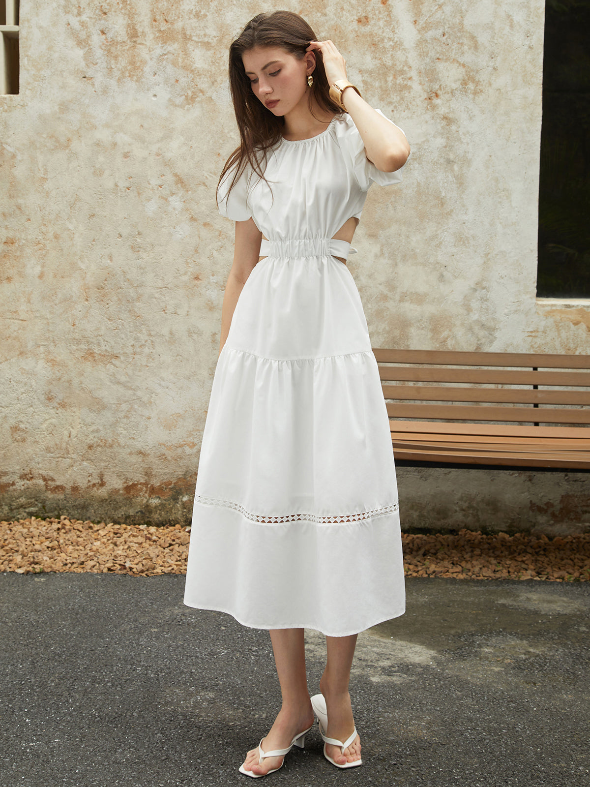 Frenchy Puff Sleeve Knotted Midi Dress