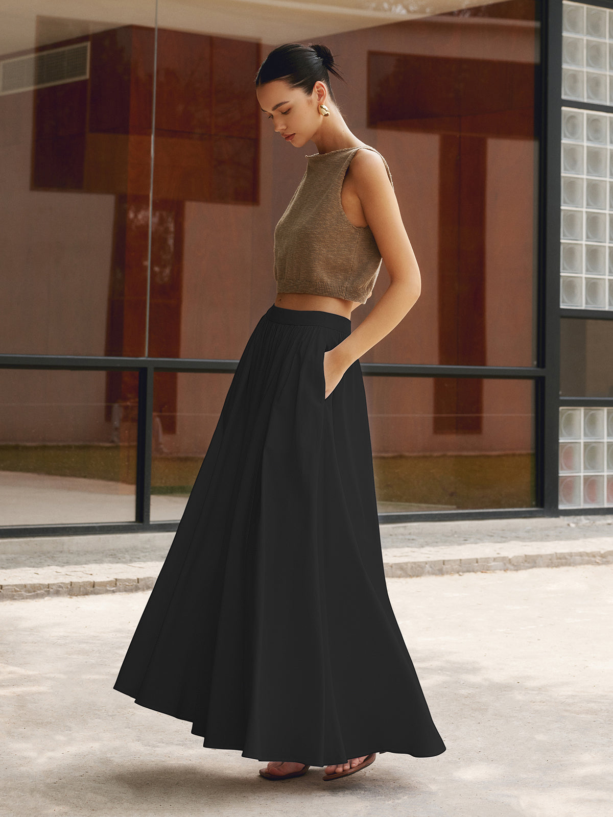 Linen Pleated Maxi Skirt