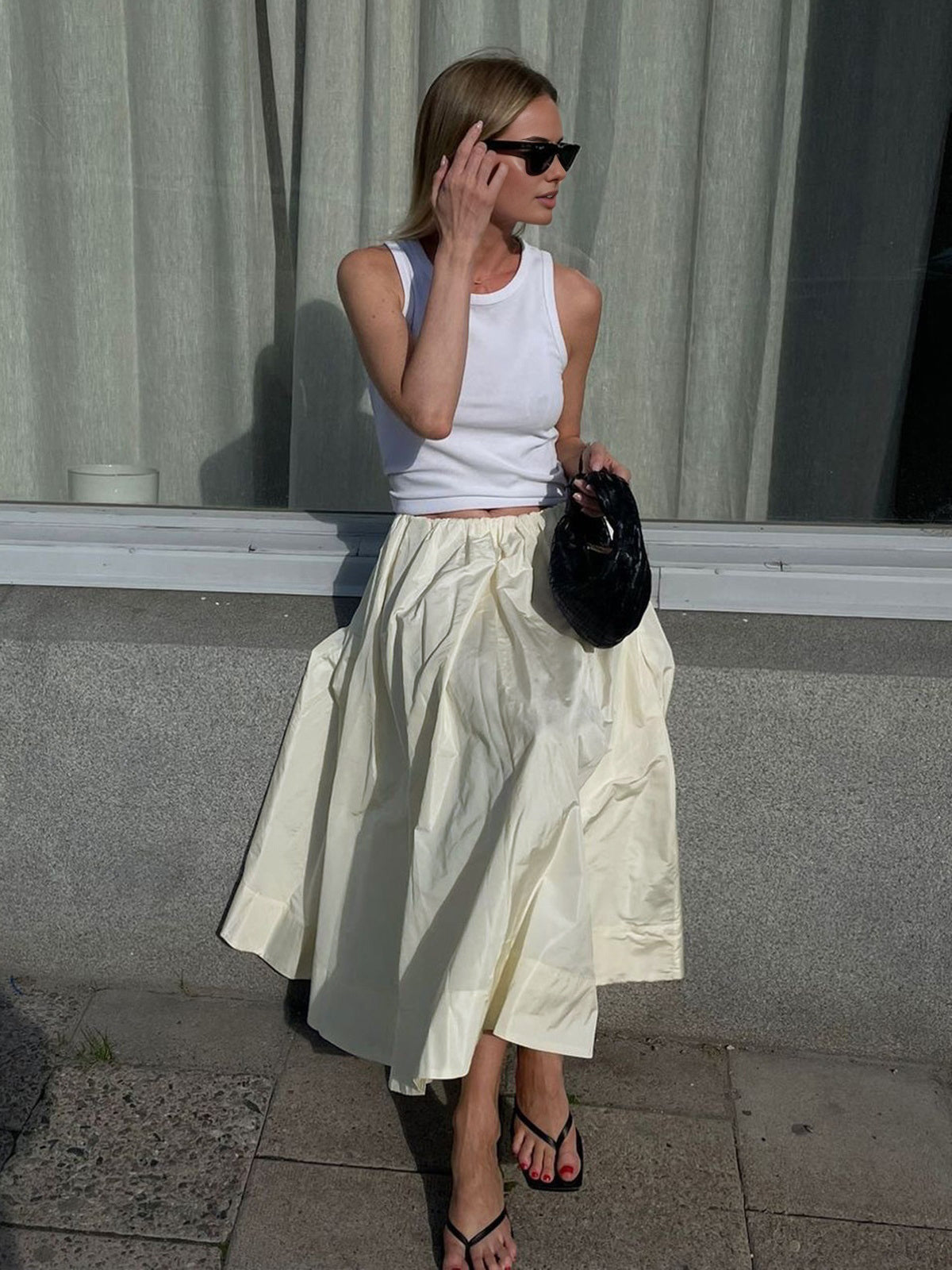 Creamy Leisure Midi Skirt