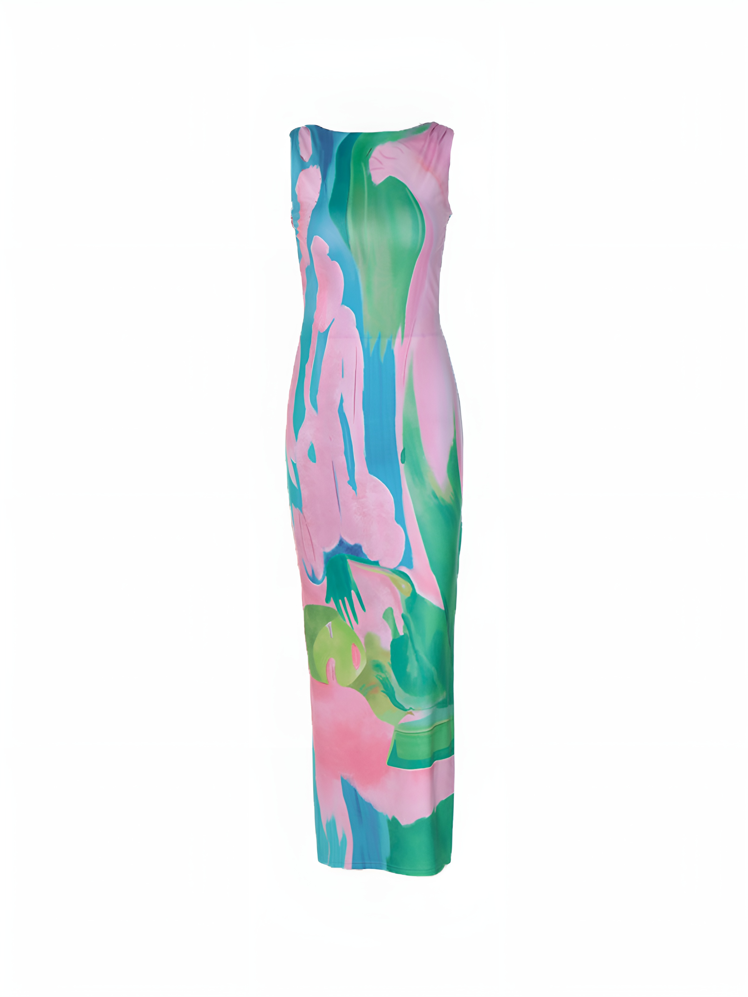 Monet Garden Print Sleeveless Long Dress