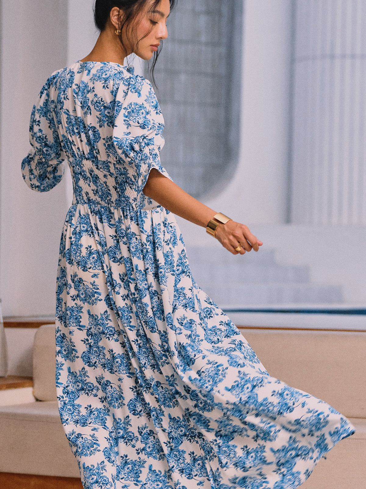 Floral Print Split Long Dress