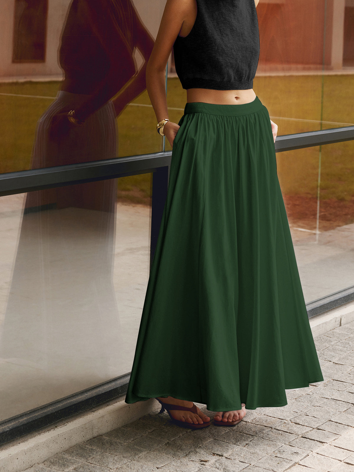 Linen Pleated Maxi Skirt