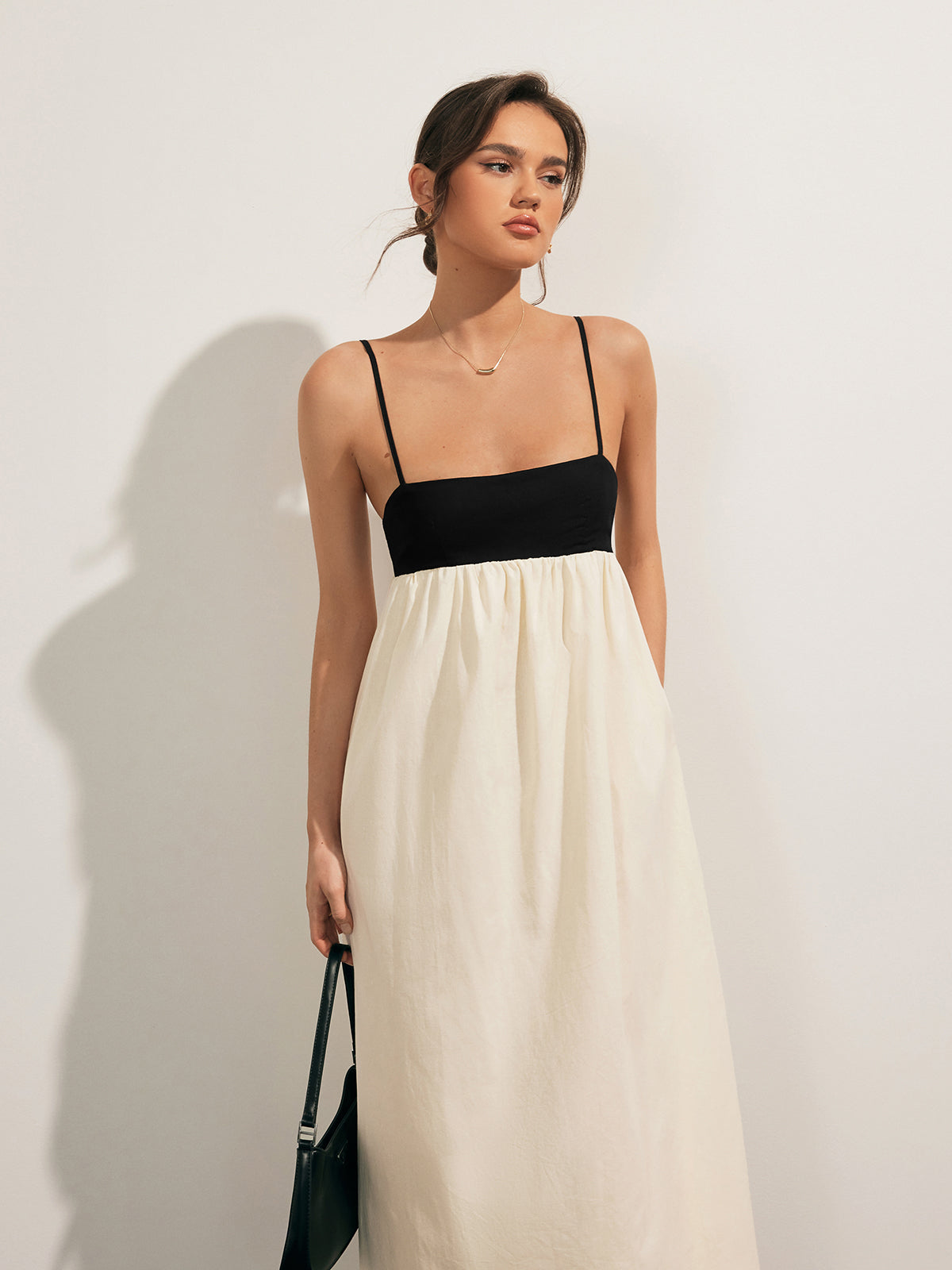 Open Back Contrast Pocket Long Dress