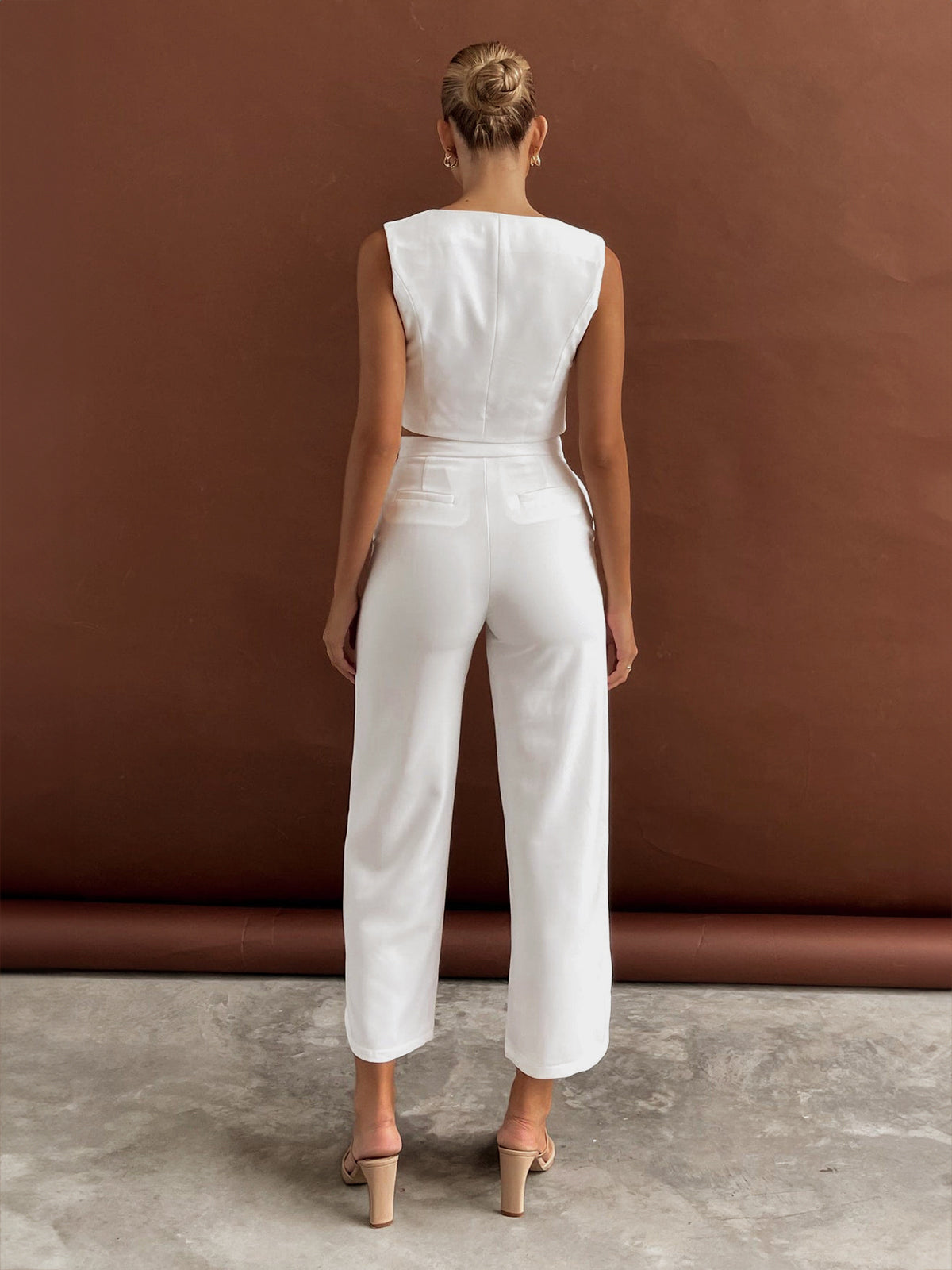 Solid  Asymmetrical Straight Leg Pants Set