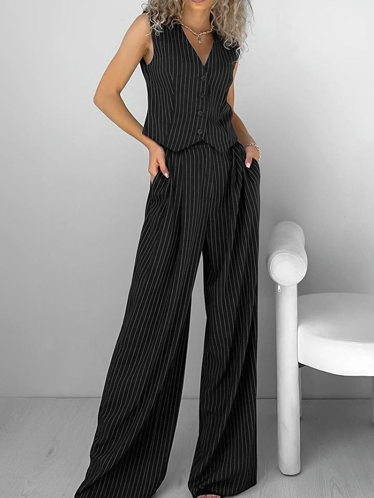 Relaxed Striped Suit Pants Set