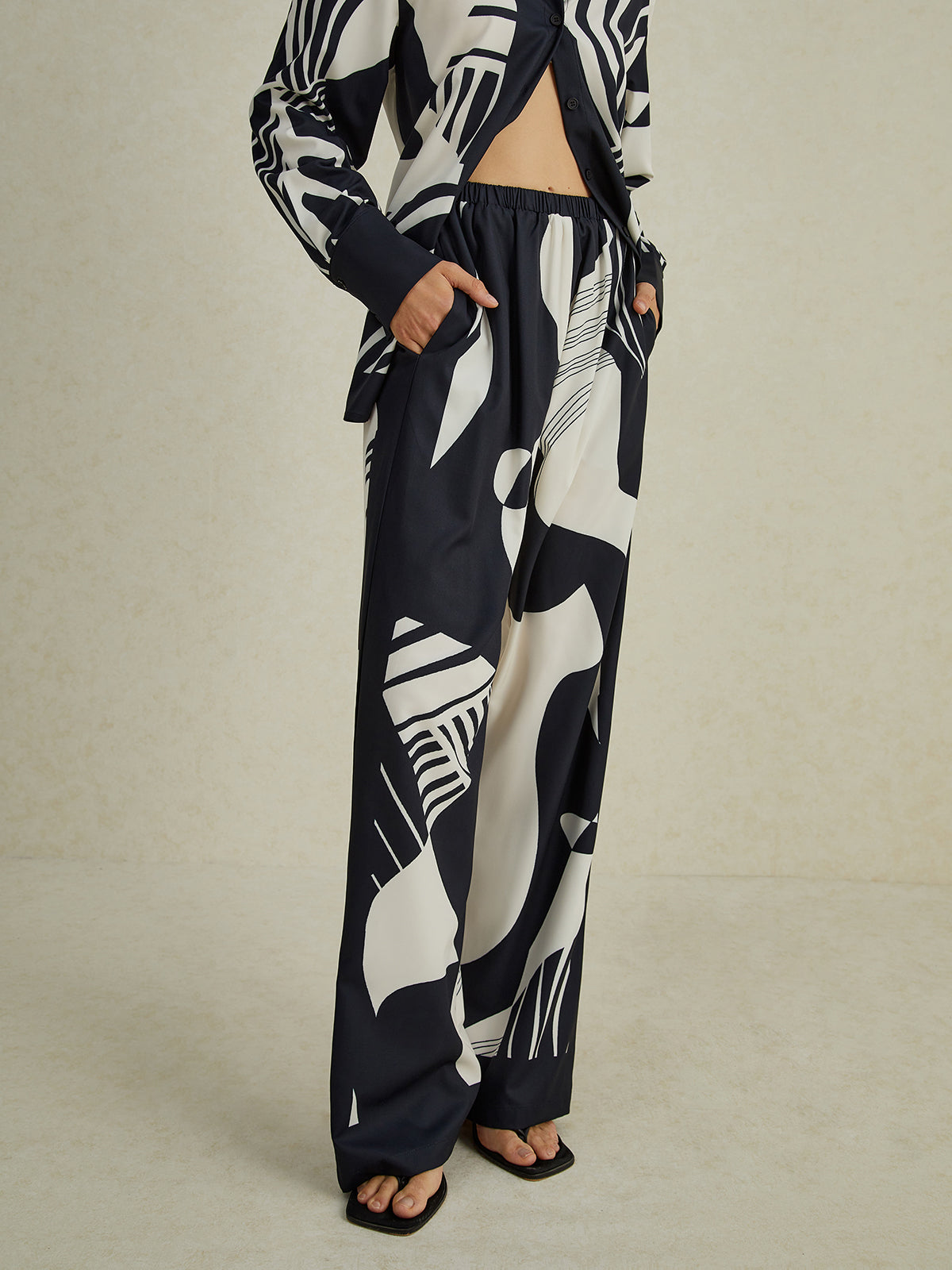 Irregular Print Wide Leg Pants Set