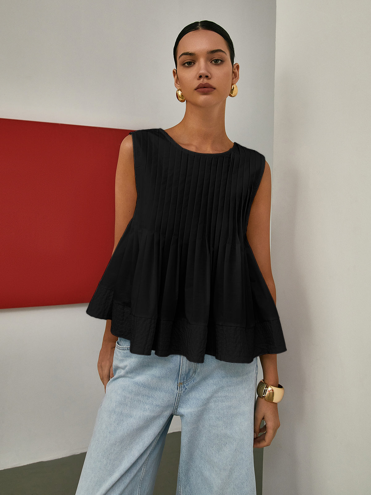 Pleated Peplum Sleeveless Blouse