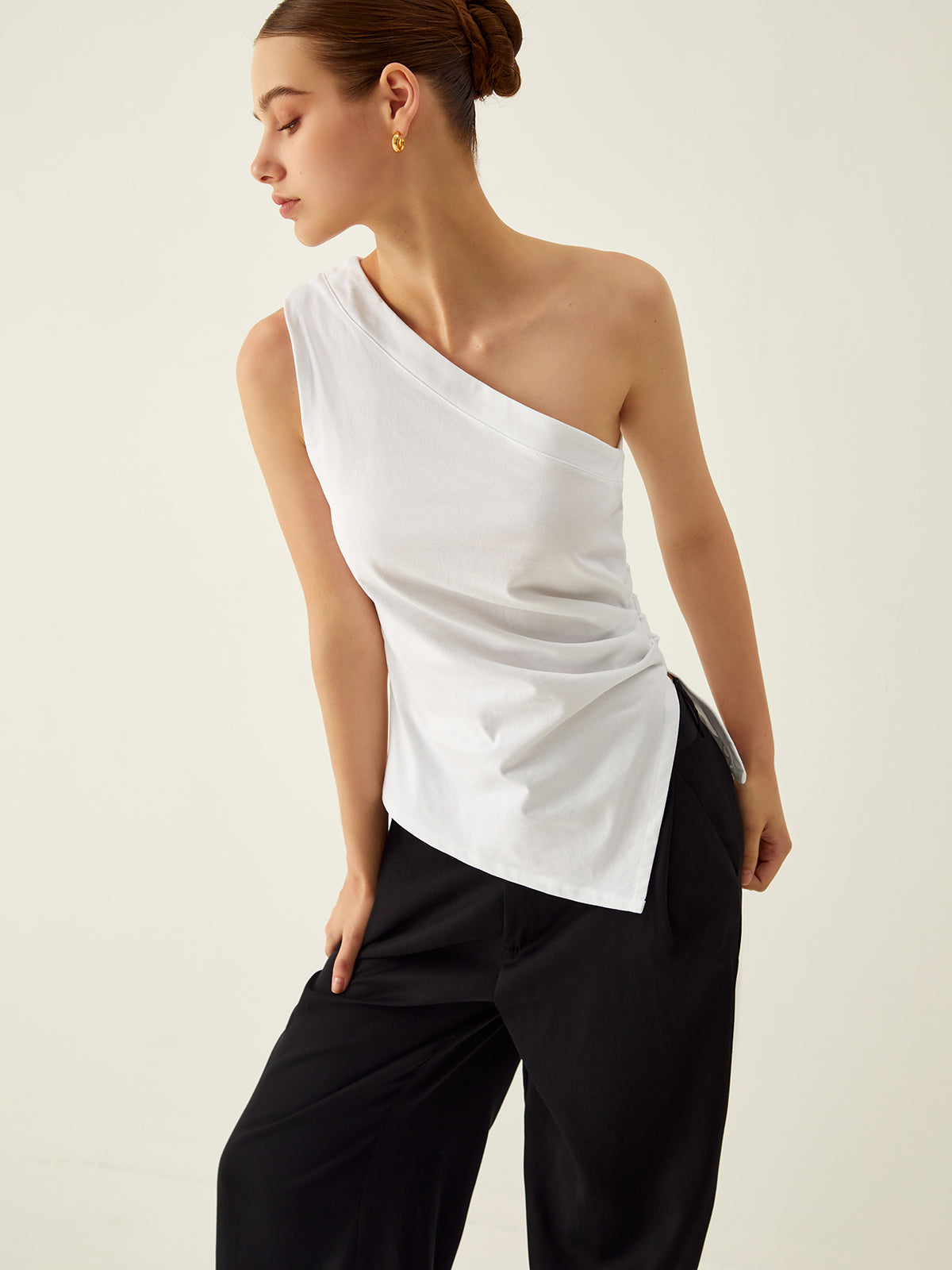 Asymmetrical Neck Split Tank Top