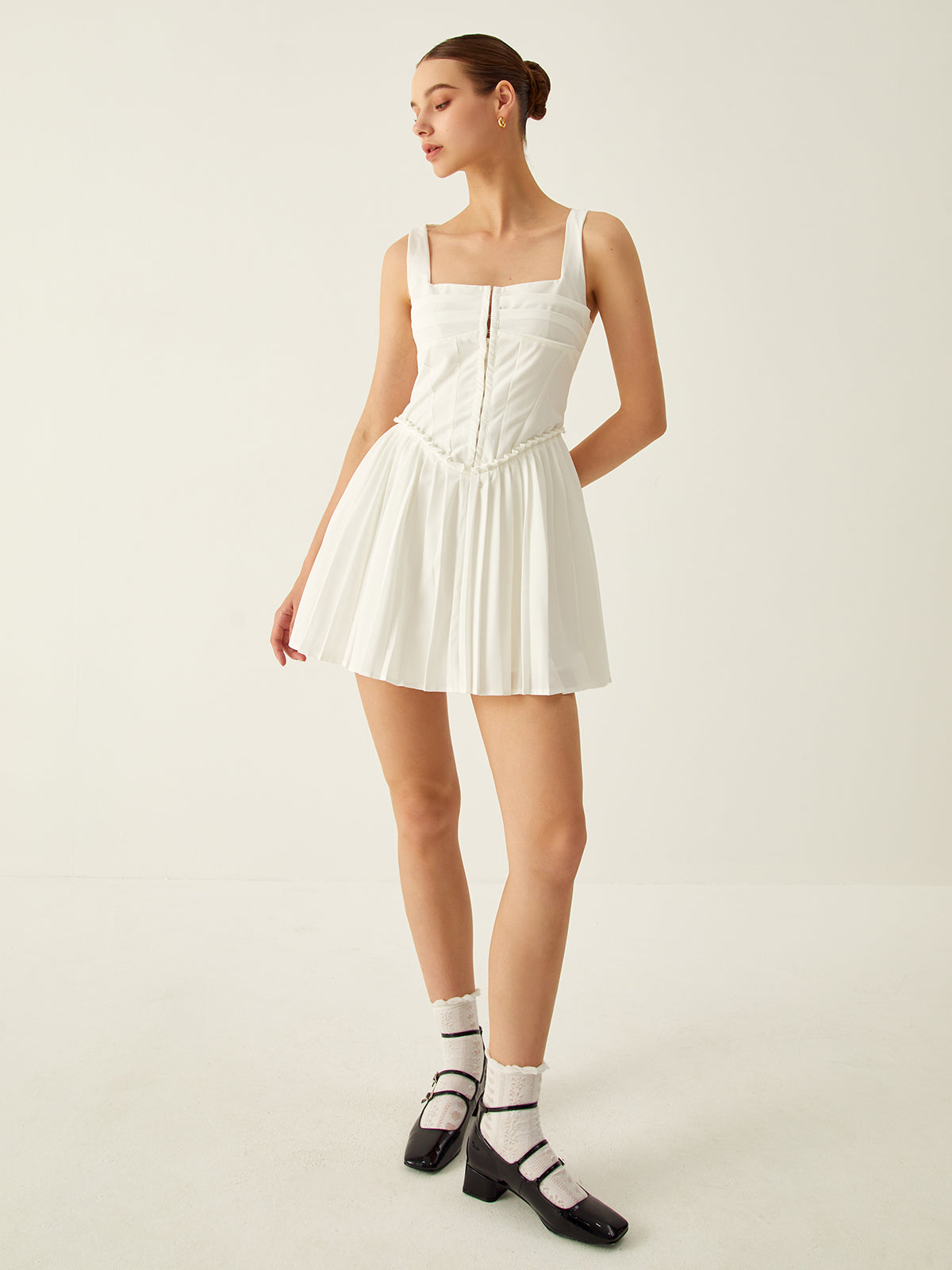 Plain Pleated Cami Short Dress