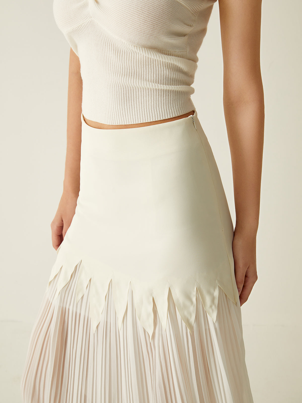 Sheer Pleated Midi Skirt