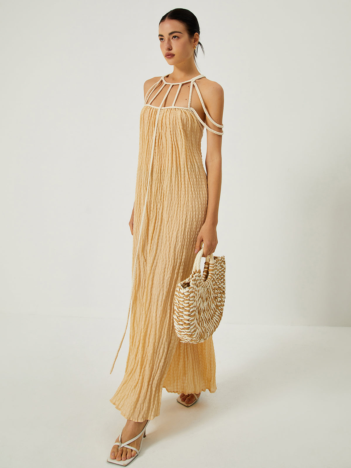 Draped Halterneck Backless Long Dress