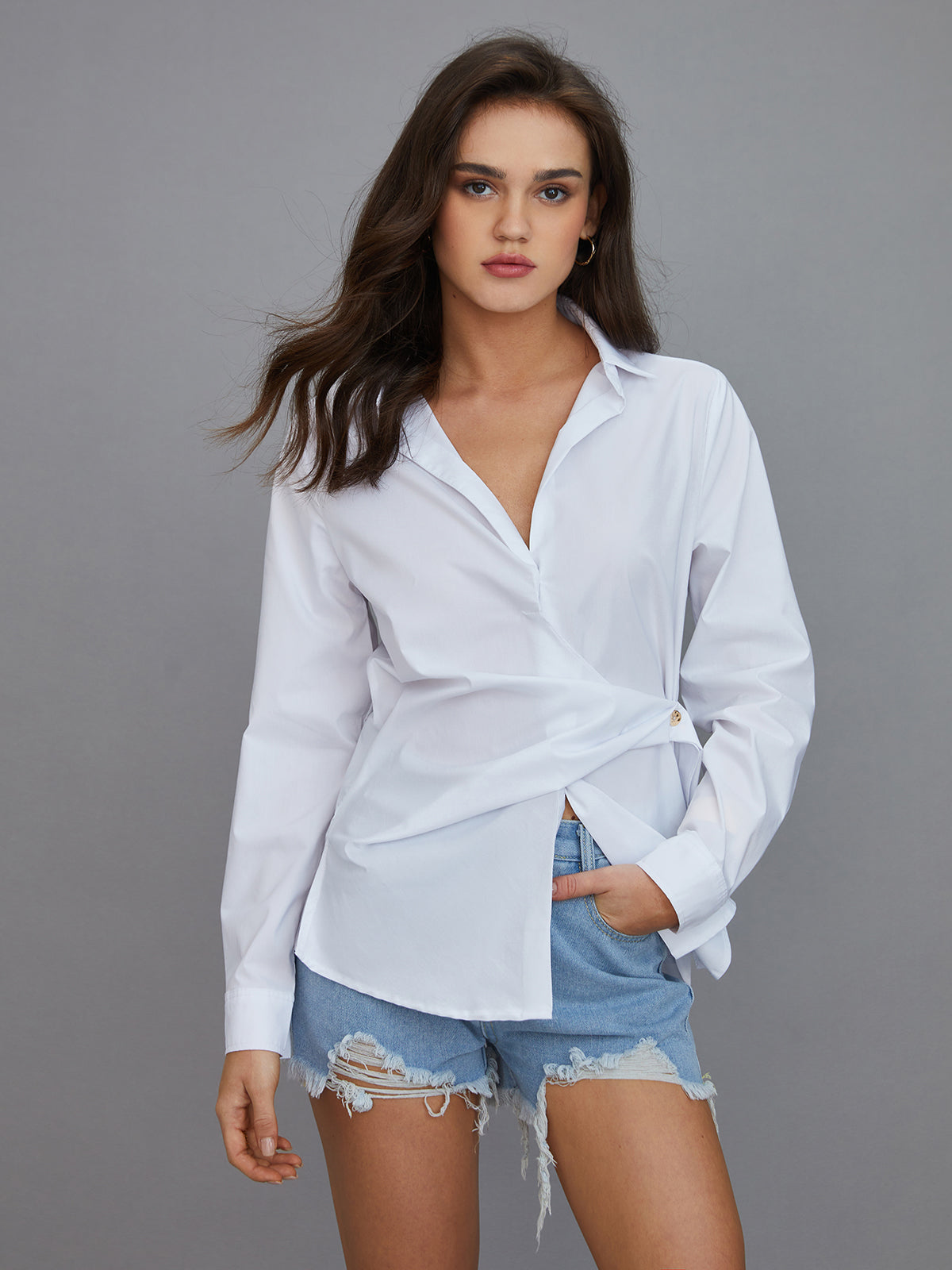 Collared Wrap Long Sleeve Shirt